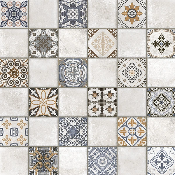 Piso Cerâmico Decorado Acetinado Borda Arredondada Interno 57x57cm Panamá Retro Cerbras