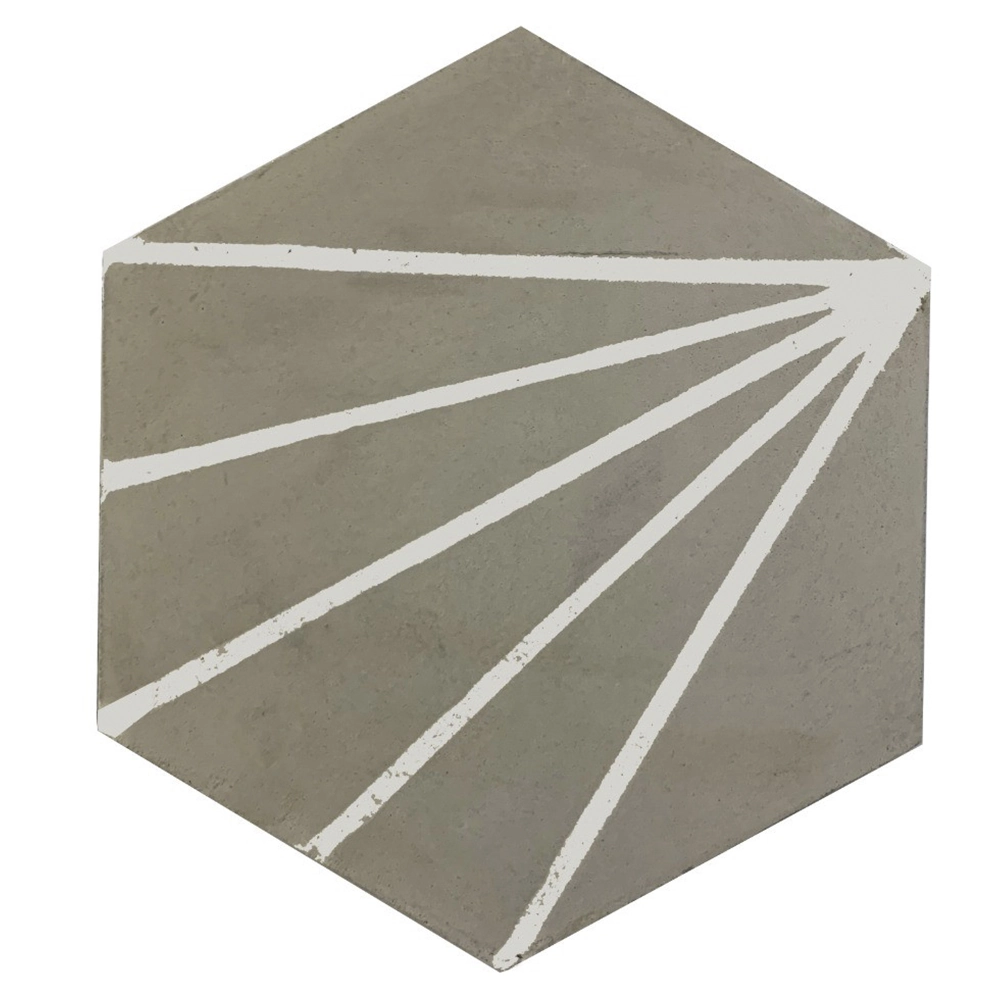 Ladrilho Hidráulico Hexagonal Raio de Sol Cinza Gelo 15x17cm Oficina Yby