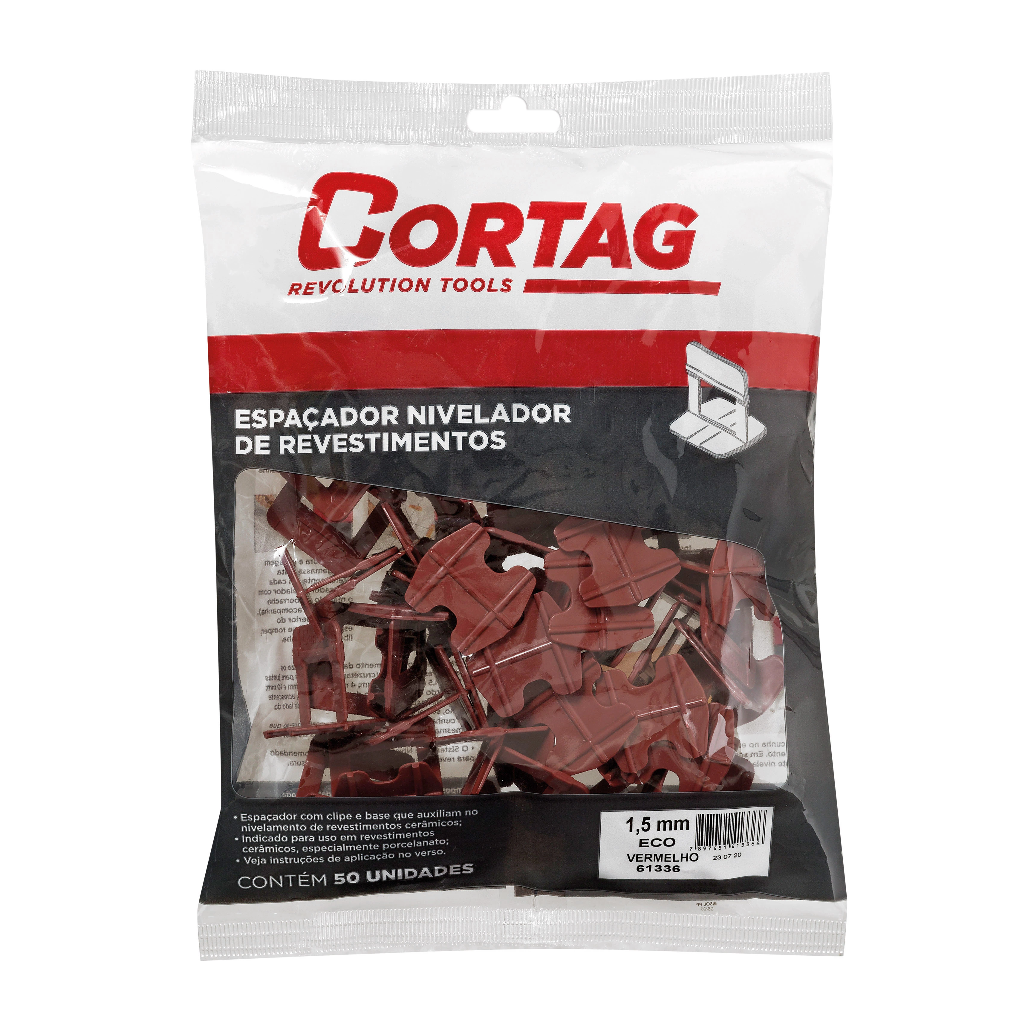 Espaçador para Nivelamento Eco 1,5mm Vermelho Cortag Saco com 50 Peças