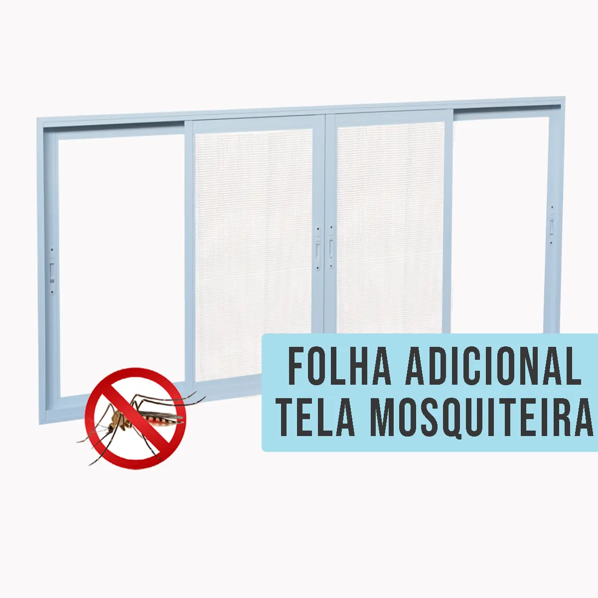 Janela de Correr de Alumínio 4 Folhas com Tela Mosquiteira Sob Medida Linha 25 OGB Esquadrias Branca