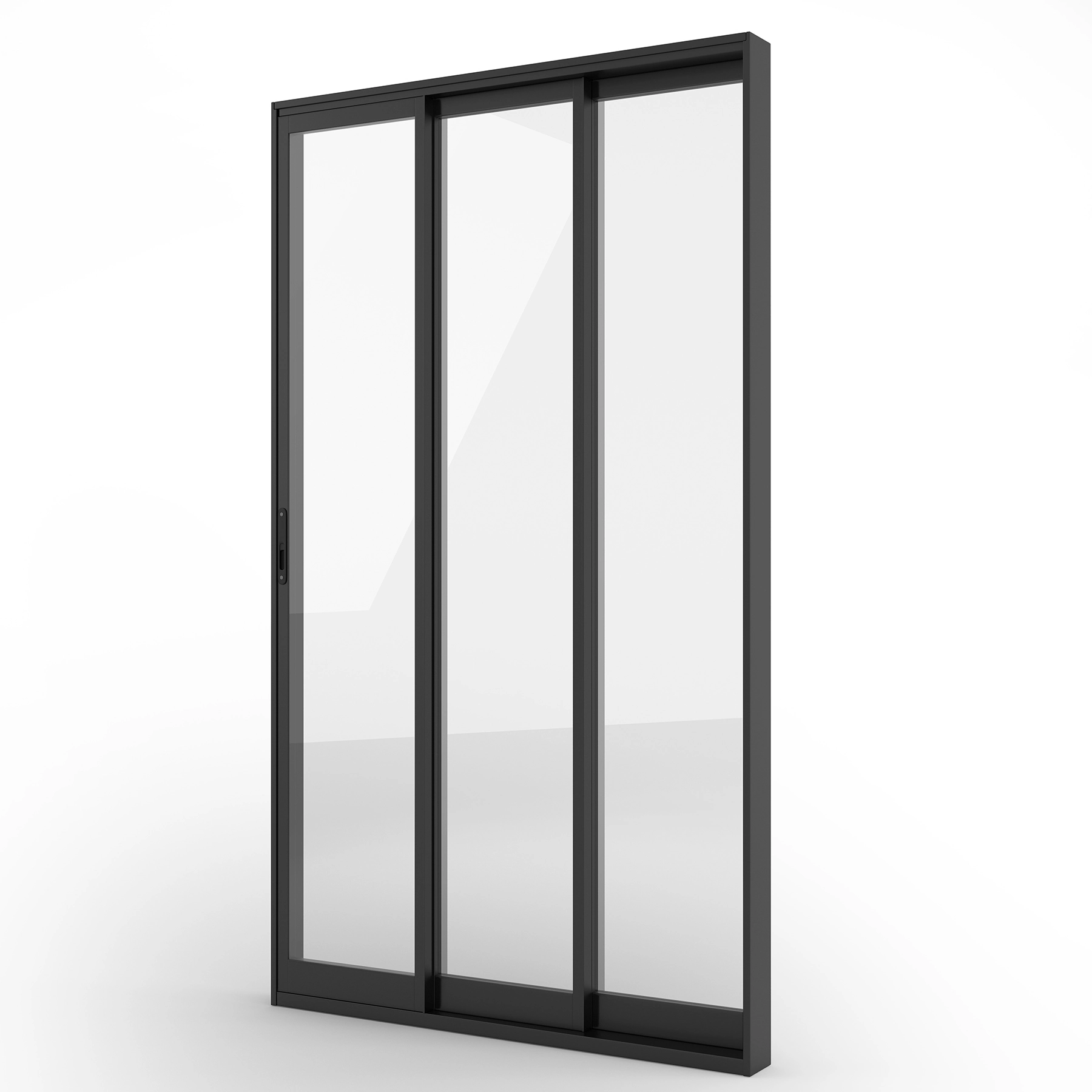 Porta de Correr Balcão 3 Folhas Móveis Alumínio Preto Sob Medida Linha 25 OGB Esquadrias