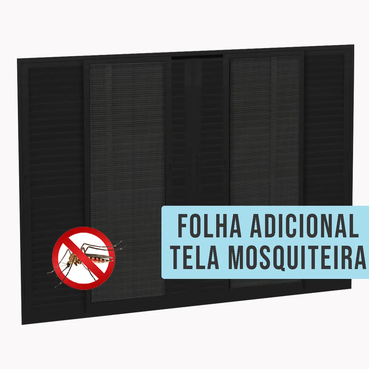Porta de Correr Veneziana 6 Folhas Alumínio Preto com Tela Mosquiteira Sob Medida Linha 25 OGB Esquadrias