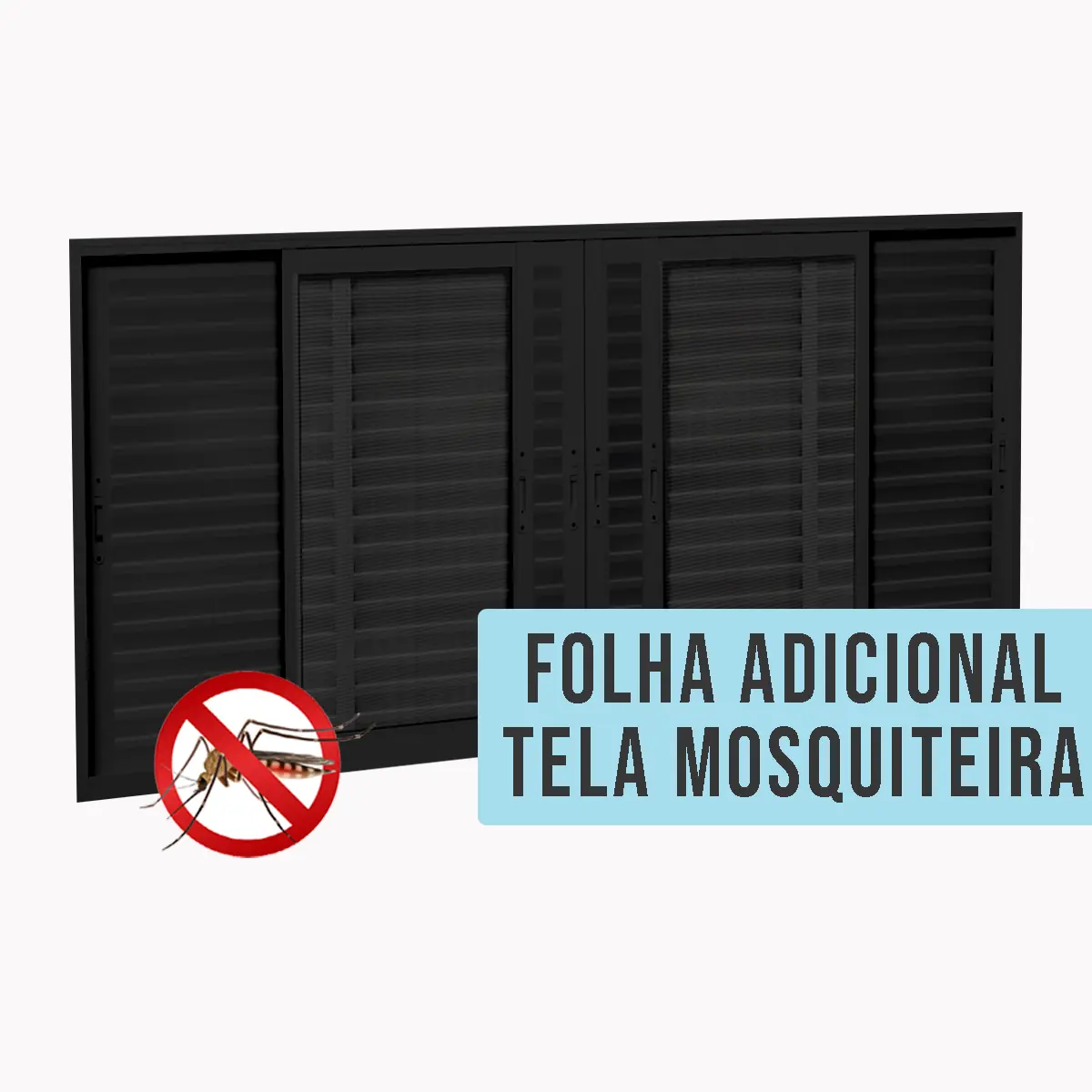 Janela Veneziana de Alumínio 6 Folhas com Tela Mosquiteira Sob Medida Linha 25 OGB Esquadrias Preta