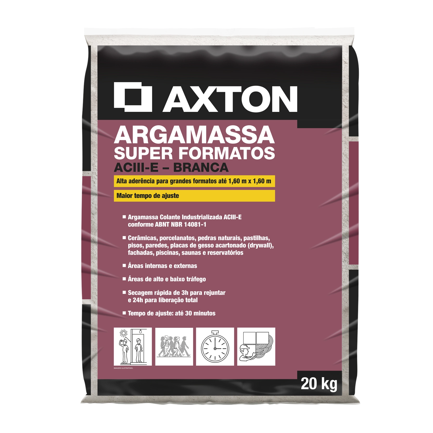 Argamassa ACIII Grandes Formatos Interno|Externo 20kg Branco Axton
