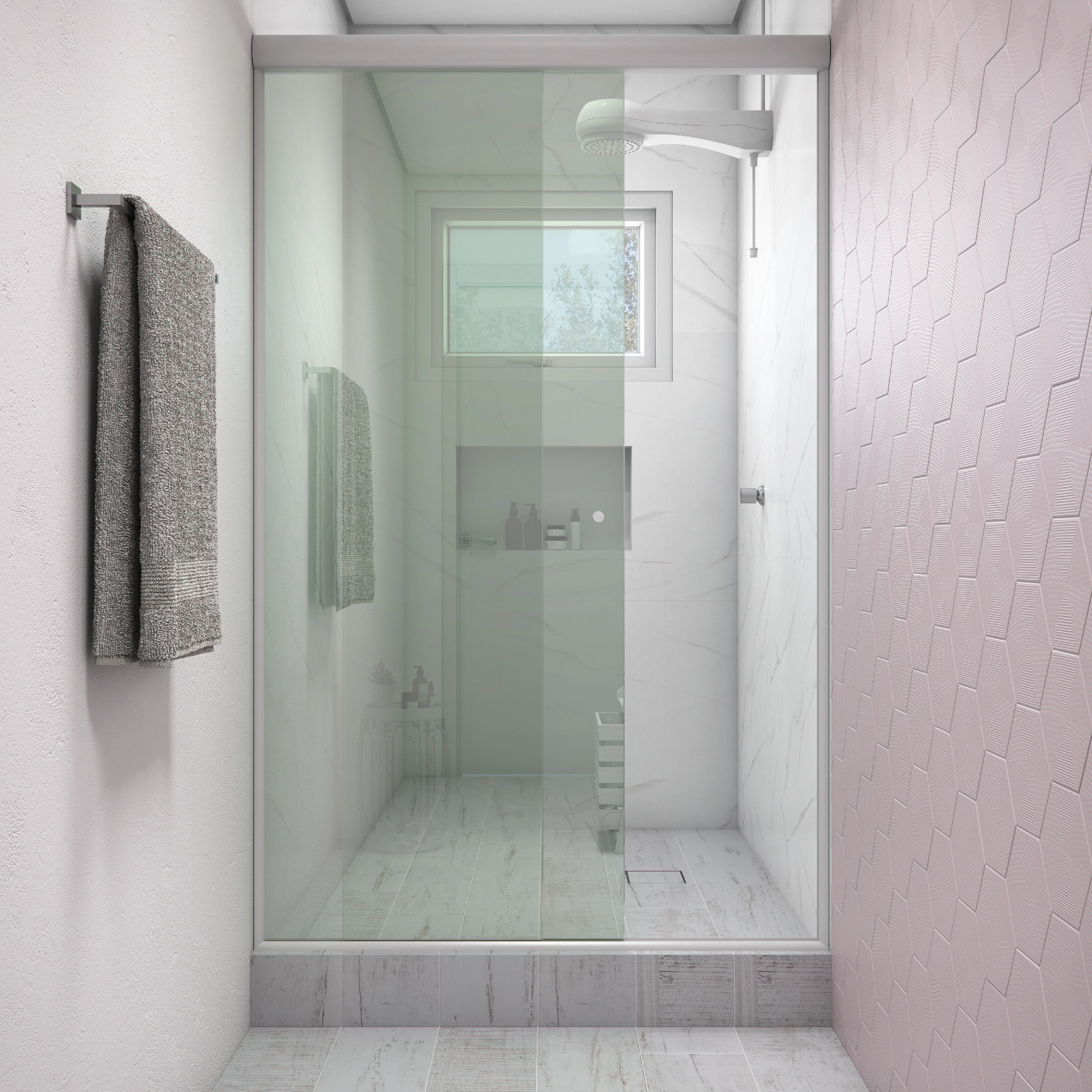Box para Banheiro 130x190cm Vidro Verde Frontal de Correr 2 Folhas Branco Glassin