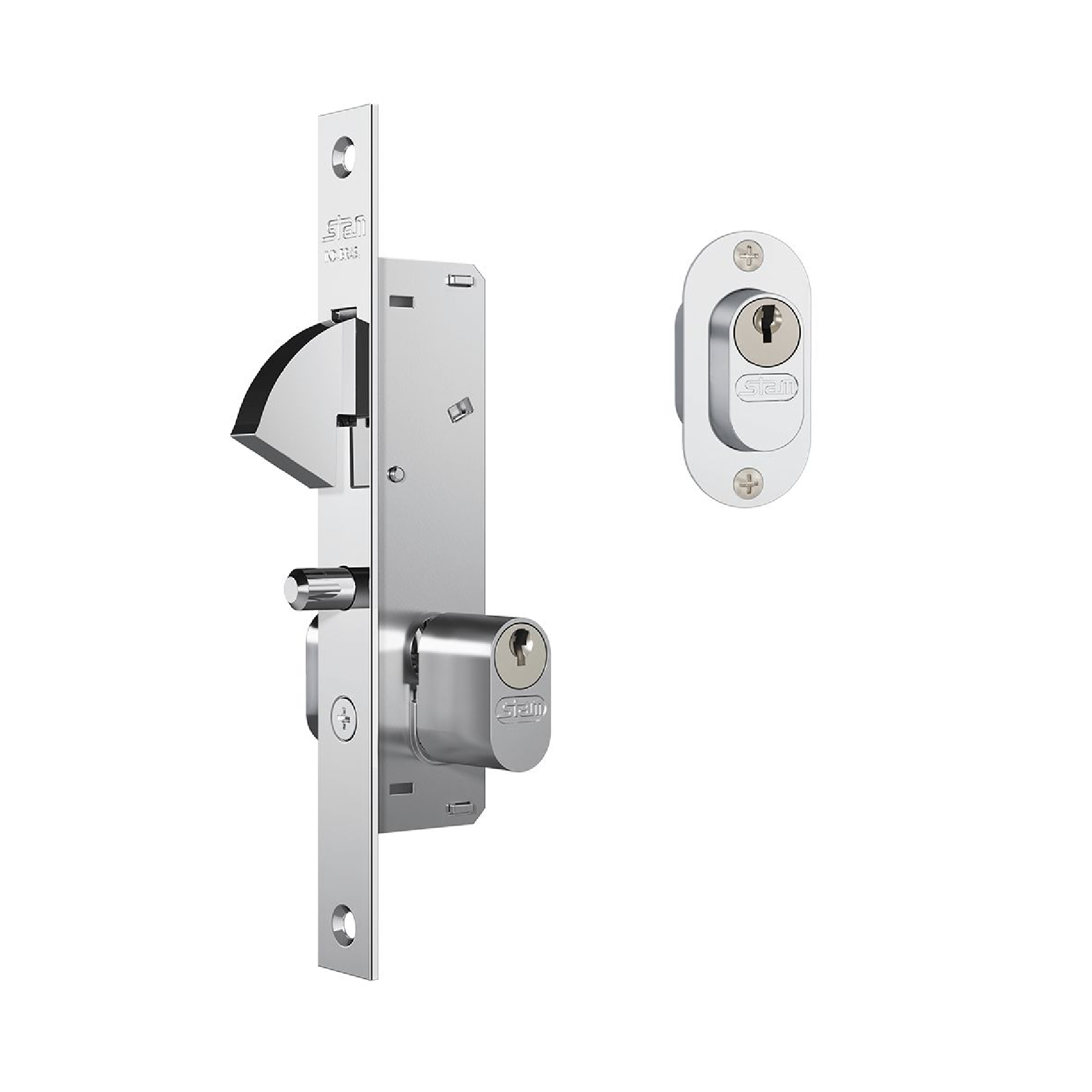 Fechadura Bico de Papagaio para Porta de Correr Allufort Cromado 160mm Aço Inox Chave Simples
