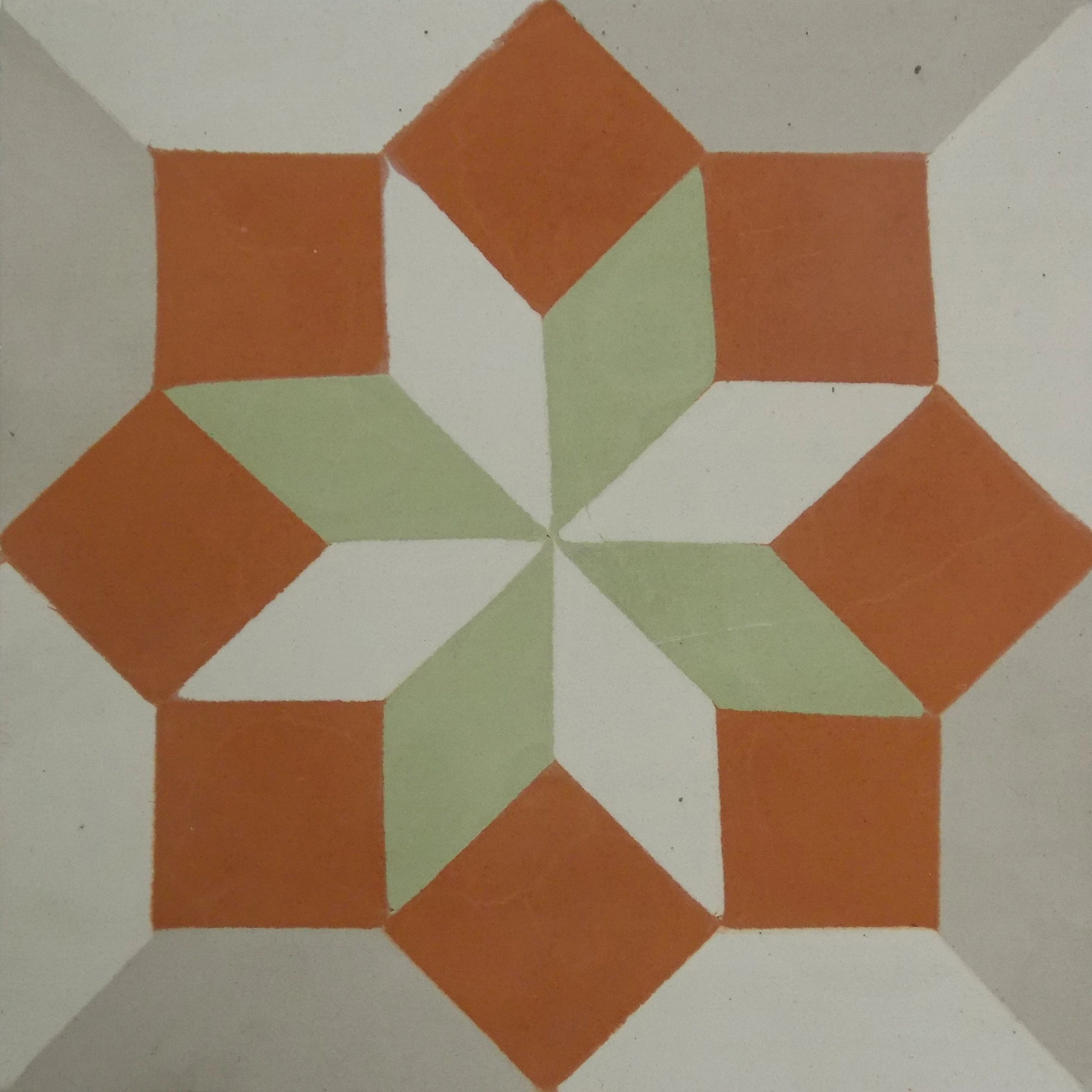 Ladrilho Hidráulico Quadrado Losango Terracota e Verde 20x20cm Oficina Yby