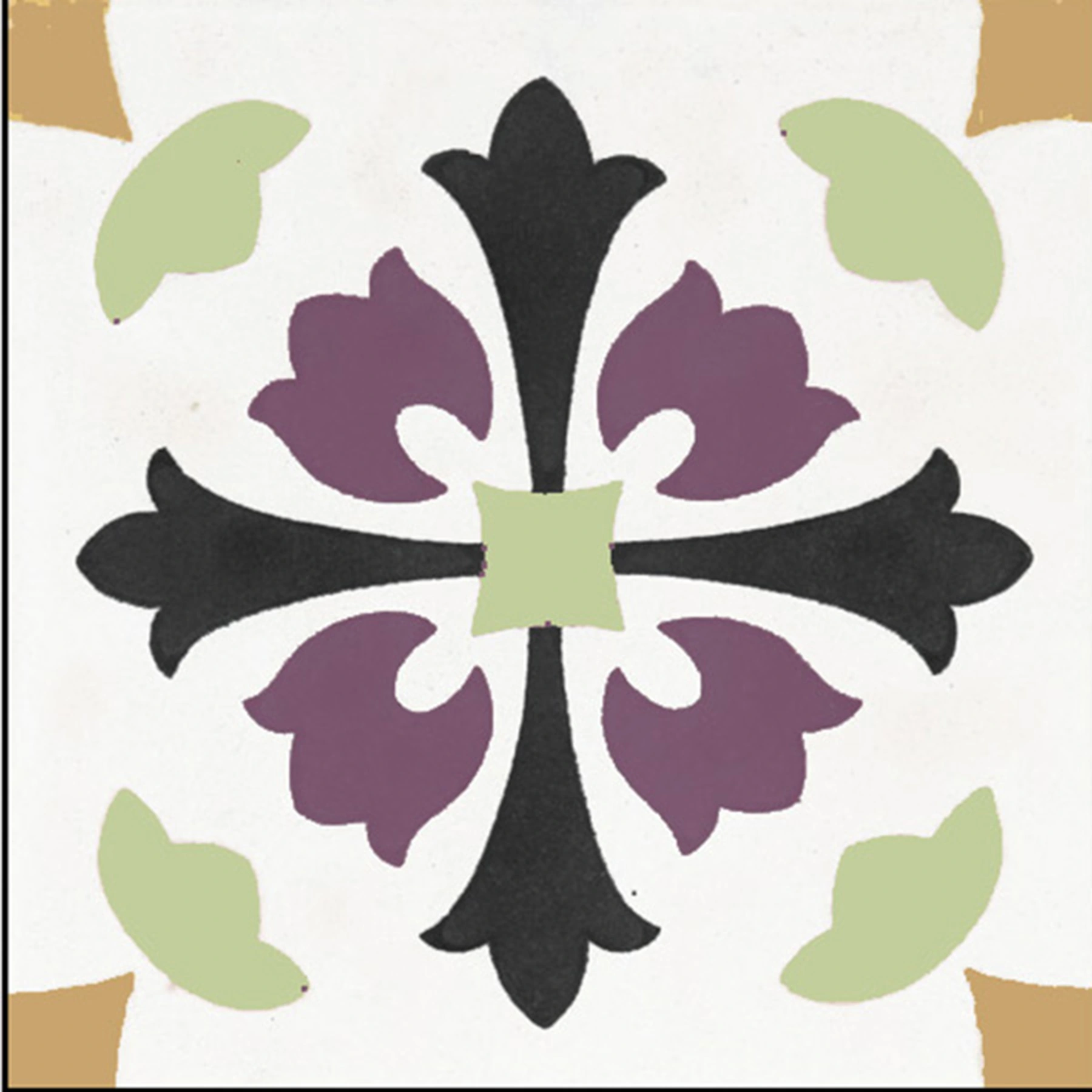 Ladrilho Hidráulico Quadrado Amaralis Hibisco Verde E Roxo 20x20cm Oficina Yby