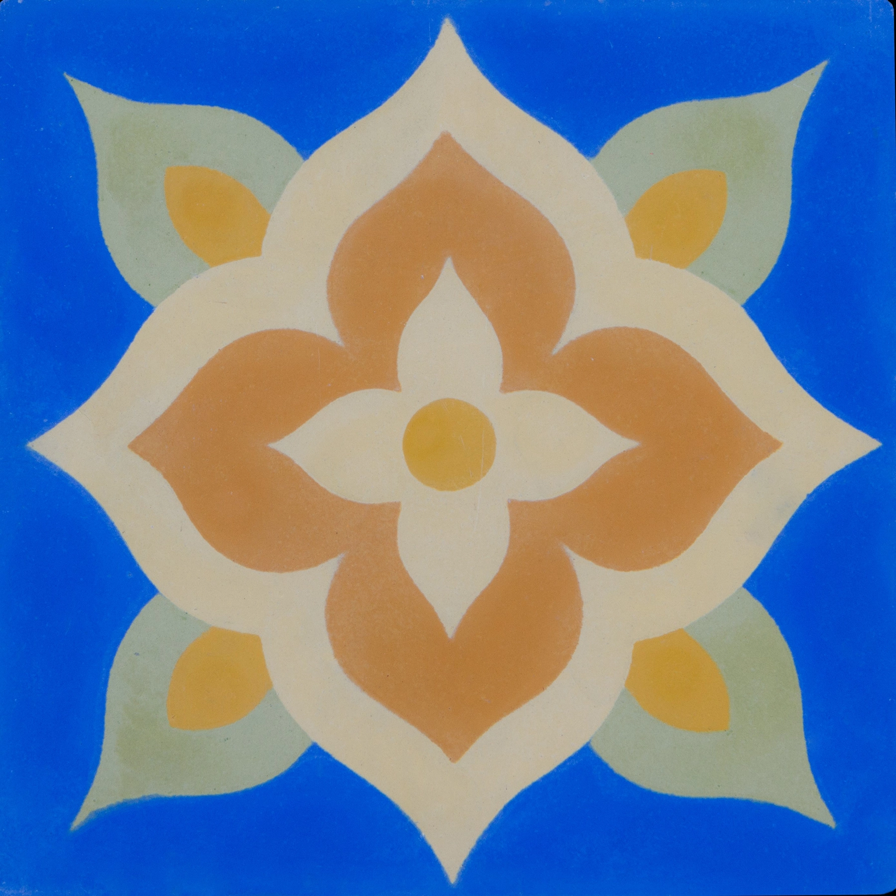 Ladrilho Hidráulico Quadrado Lirio Azul e Amarelo 20x20cm Oficina Yby