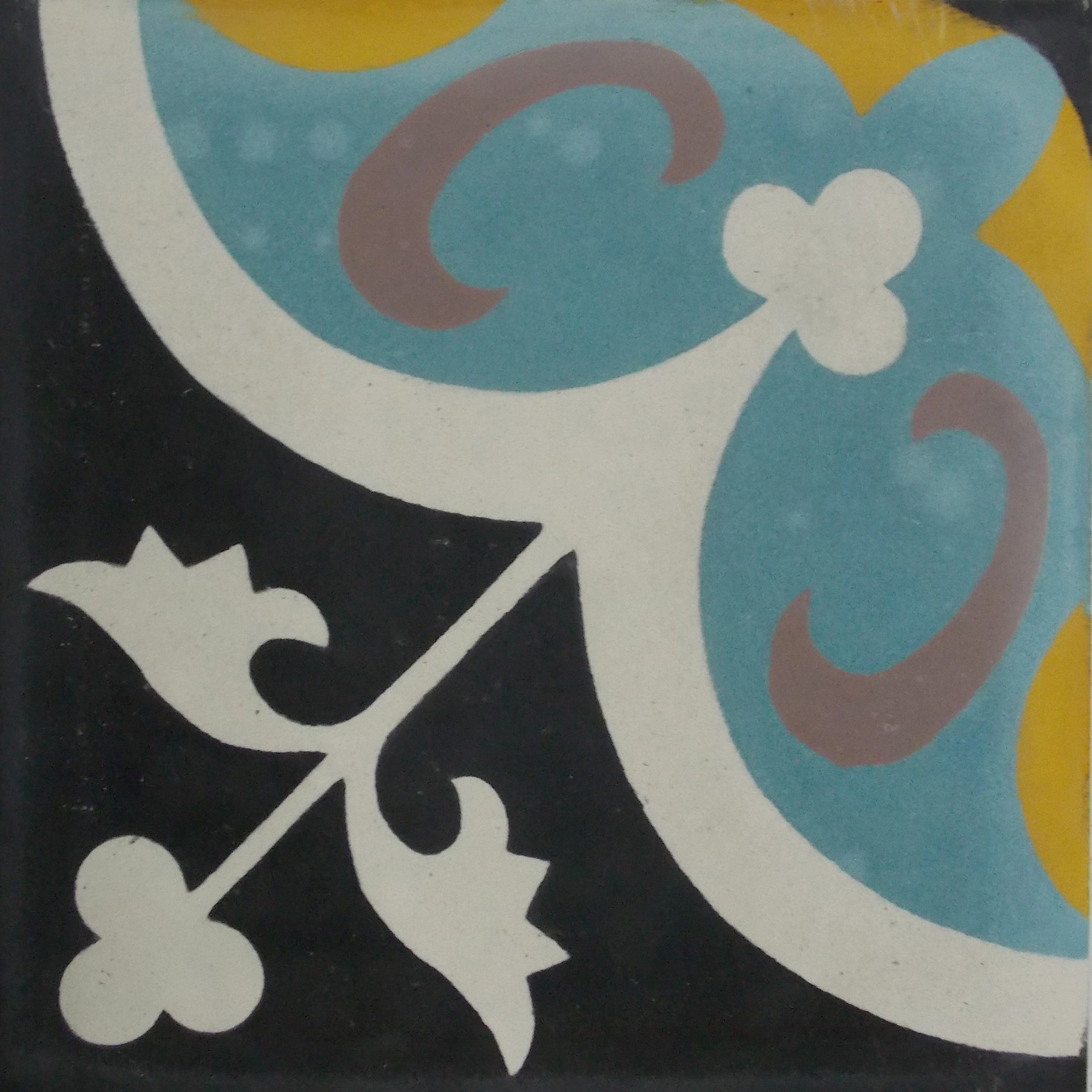 Ladrilho Hidráulico Quadrado Flor Liz Preto e Branco 20x20cm Oficina Yby