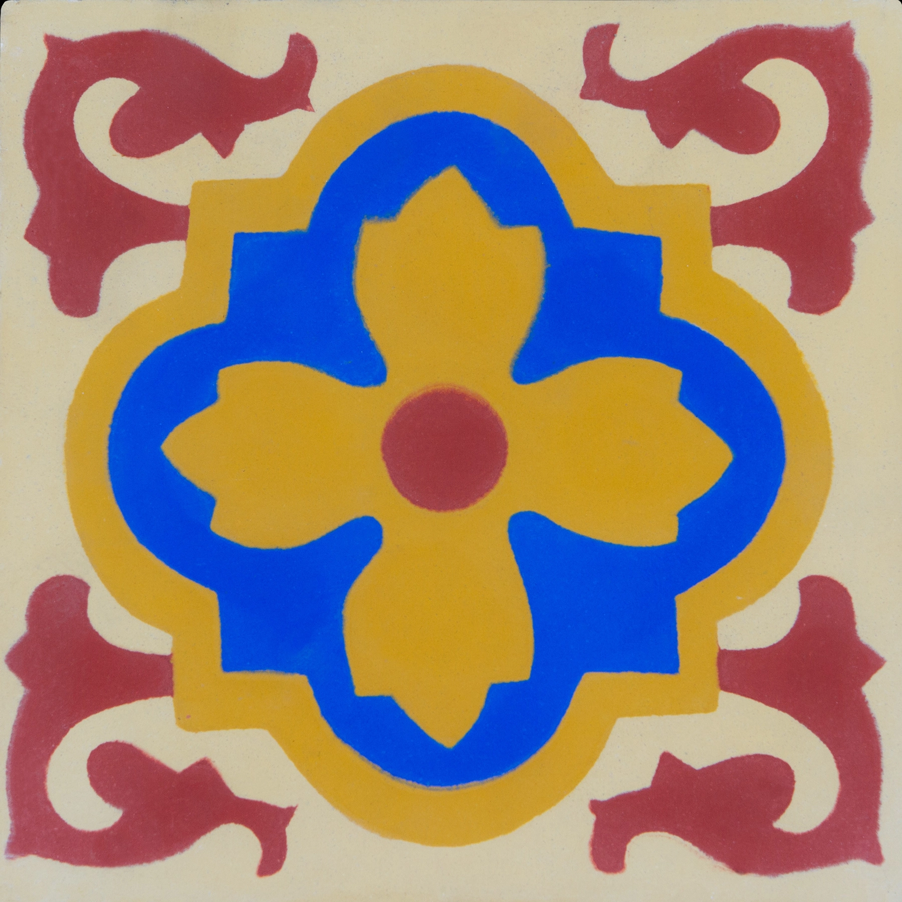 Ladrilho Hidráulico Quadrado Kalanchoe Amarelo E Azul 20x20cm Oficina Yby