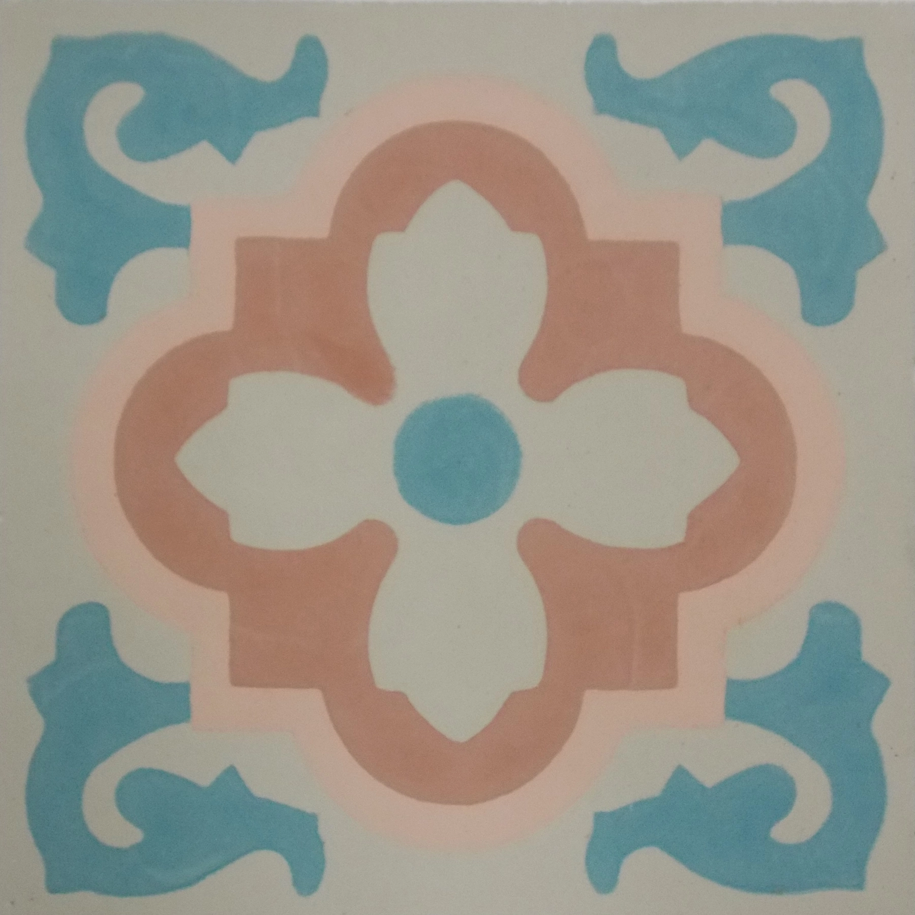 Ladrilho Hidráulico Quadrado Kalanchoe Rosa e Verde Tifany 20x20 Oficina Yby