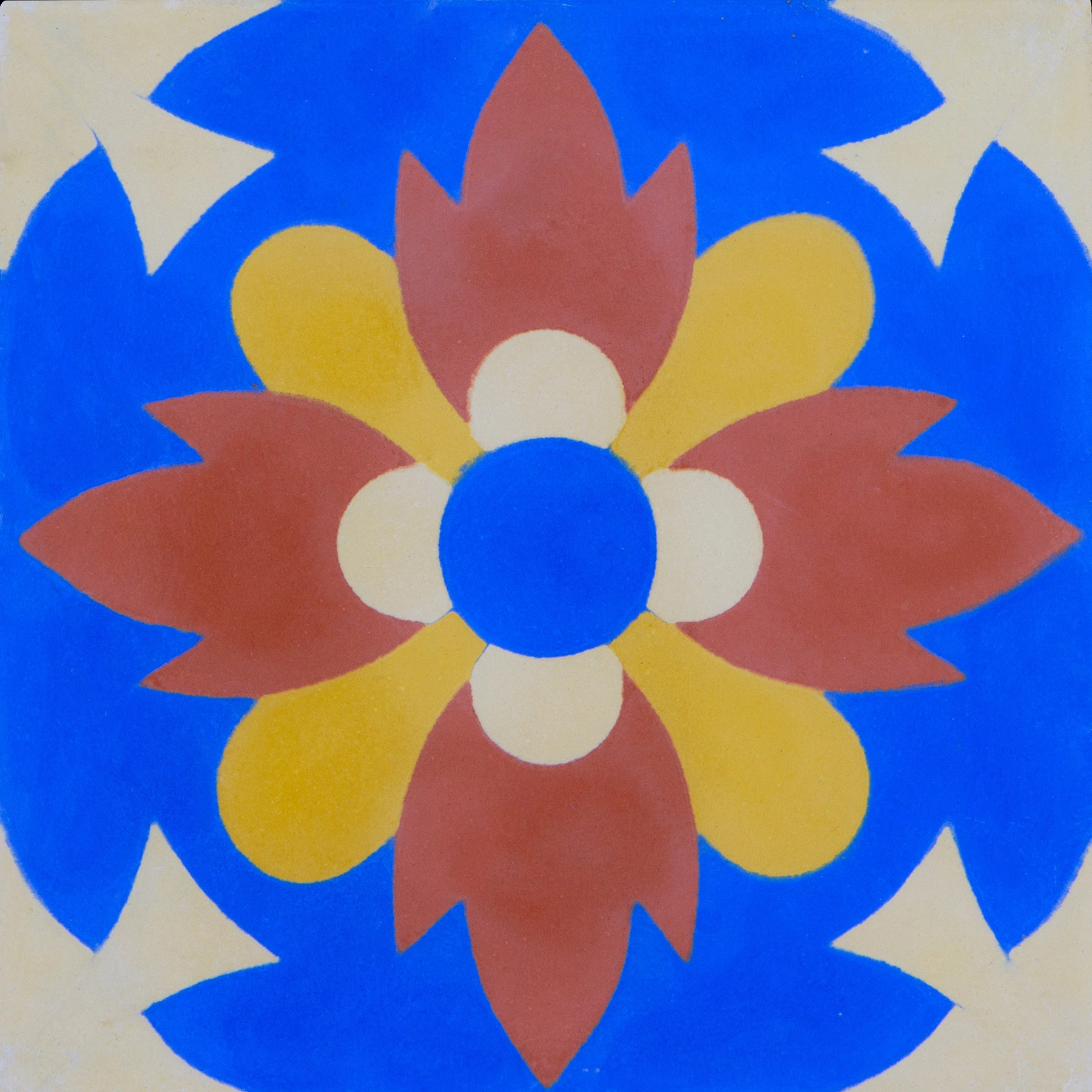 Ladrilho Hidráulico Quadrado Verbena Azul E Vermelho 20x20cm Oficina Yby