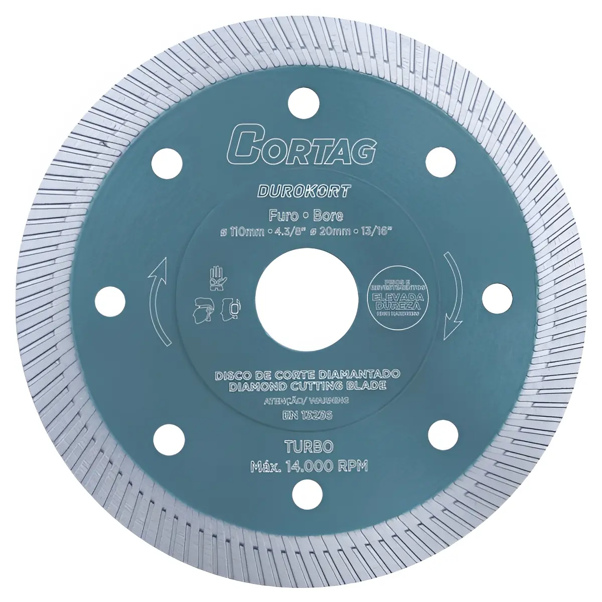 Disco de Corte Diamantado para Porcelanato e Cerâmica 4.3/8" 110mm 1 unidade Turbo Durokort Cortag