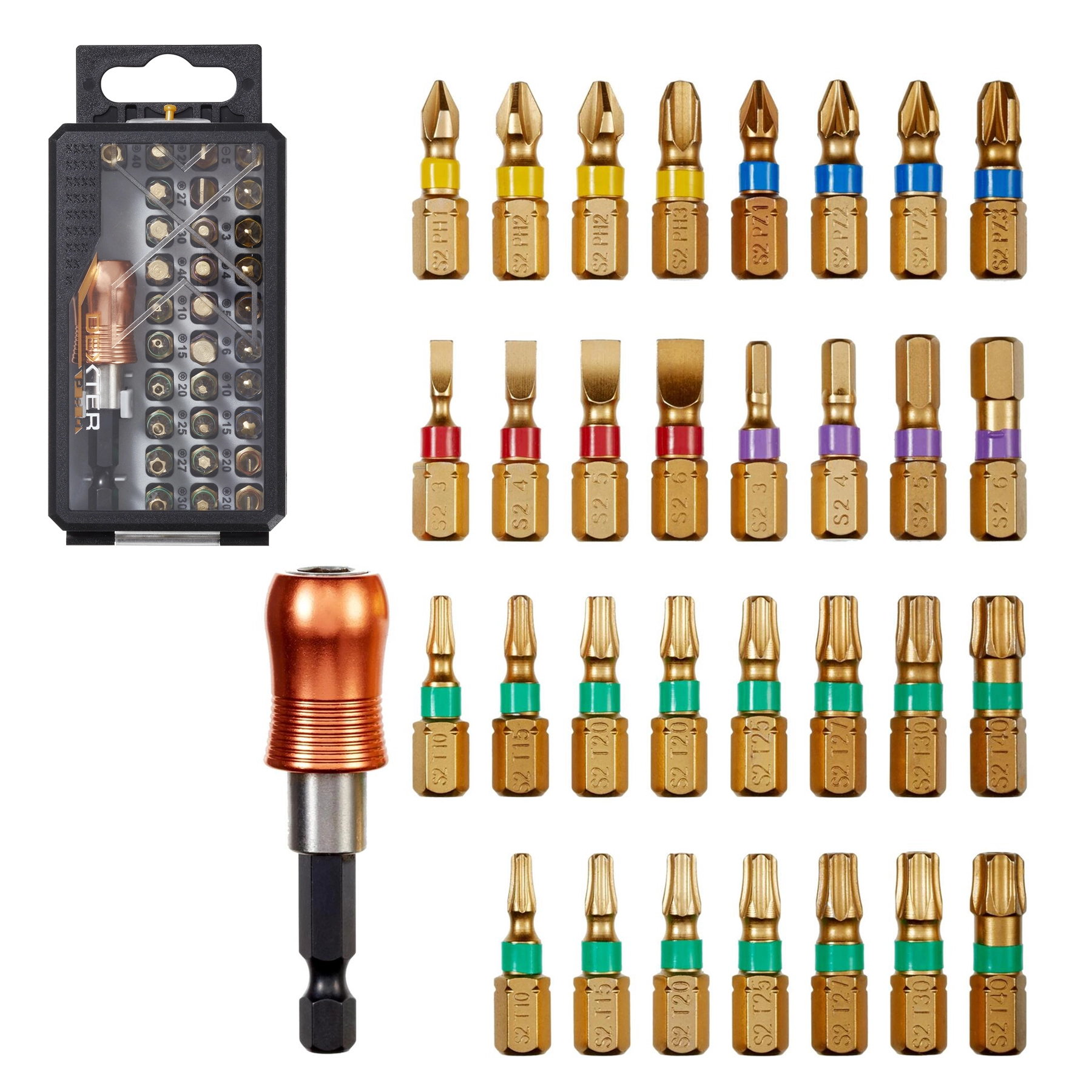 Jogo Bits de Torção 25mm com Extensão Saque Rápido 32 peças Dexter Pro