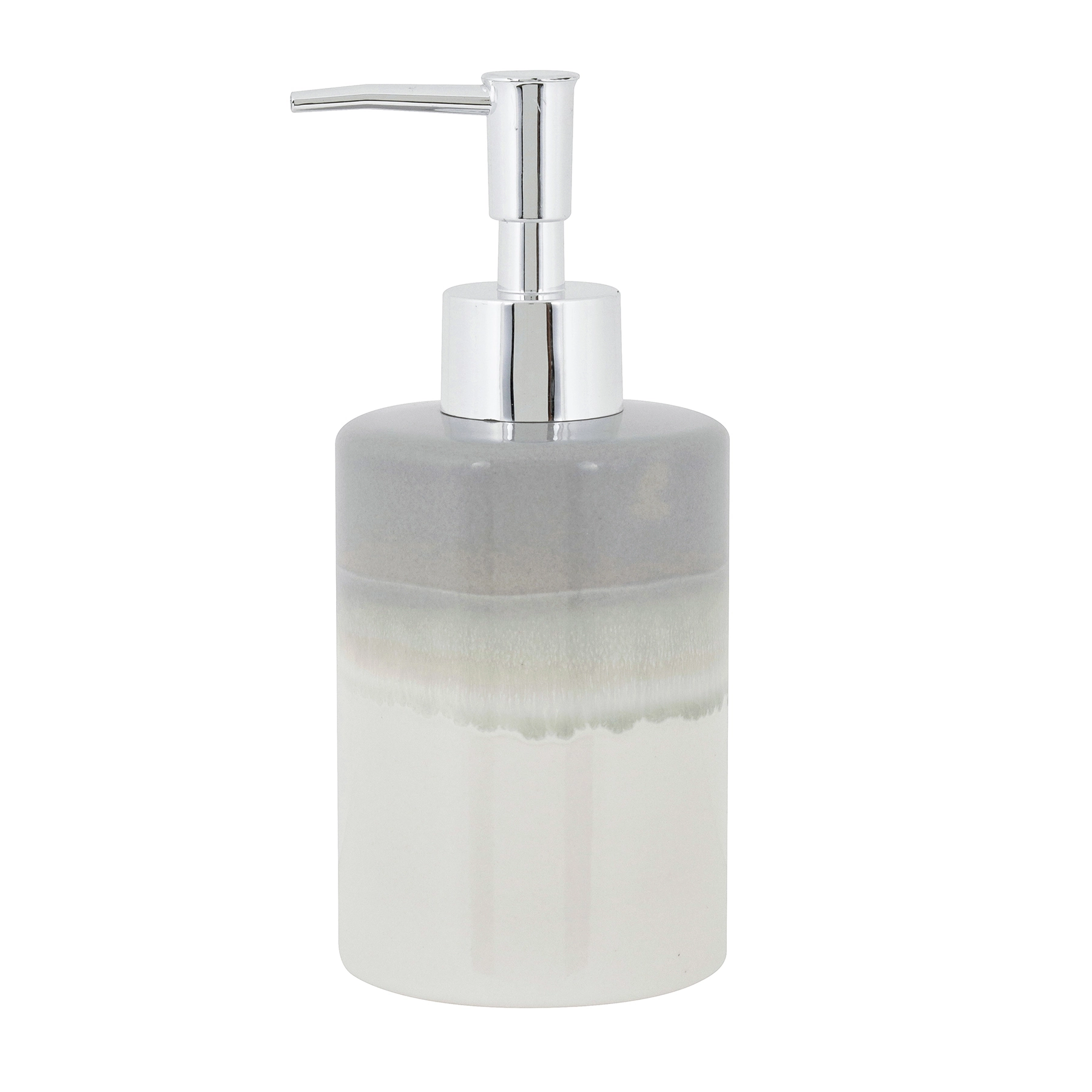 Porta Sabonete Líquido de Bancada para Banheiro 360ml Cerâmica Branco e Cinza Bab Sensea