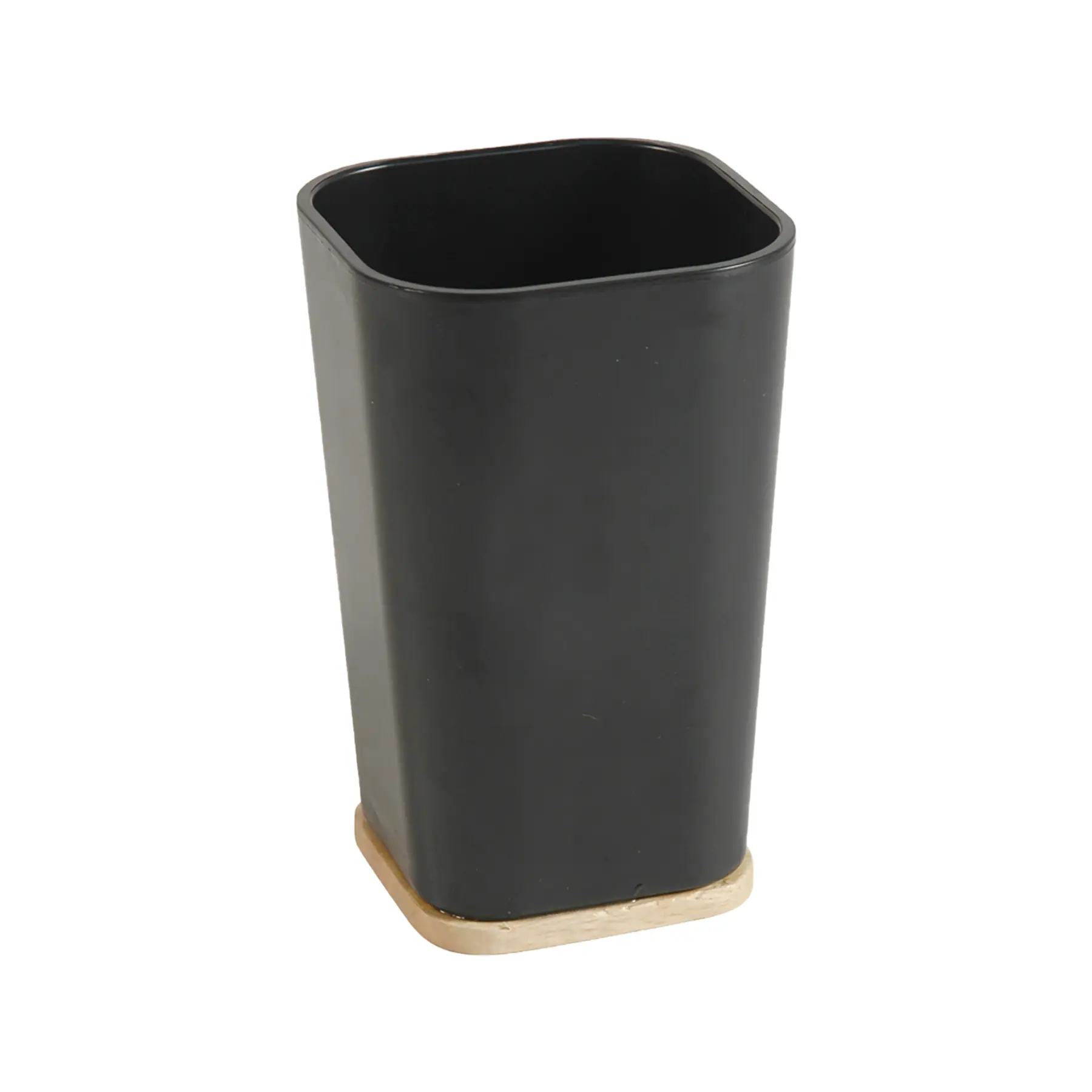 Porta Escova de Dente de Bancada para Banheiro Plástico e Madeira Preto Scandi Sensea