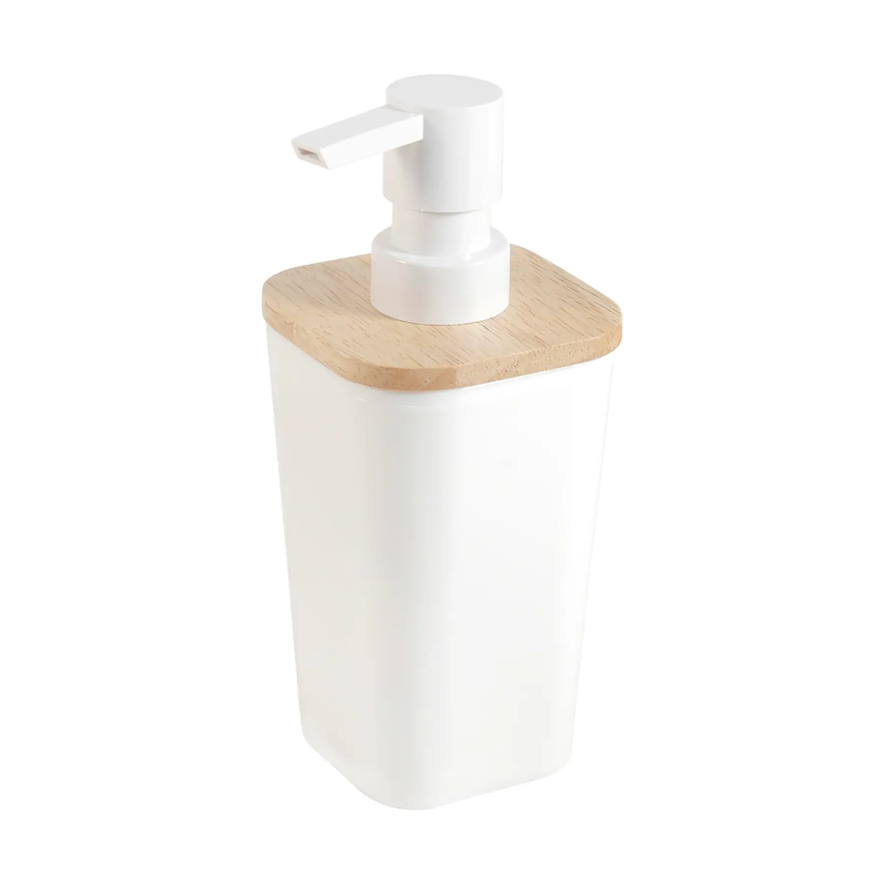 Porta Sabonete Líquido de Bancada para Banheiro 350ml Plástico e Madeira Branco Scandi Sensea