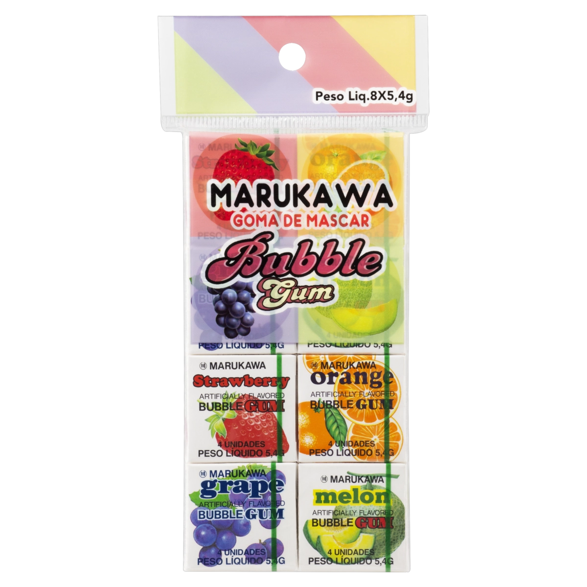 Kit Goma De Mascar Morango, Laranja, Uva E Melão Marukawa 8 Unidades 5,4g Cada