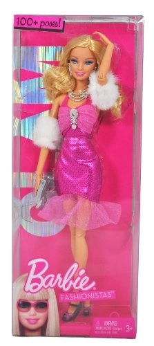 Barbie Year 2009 Fashionistas Series 12 Inch Doll Glam Barbie With Pink Neck Strap Party Dress, Faux
