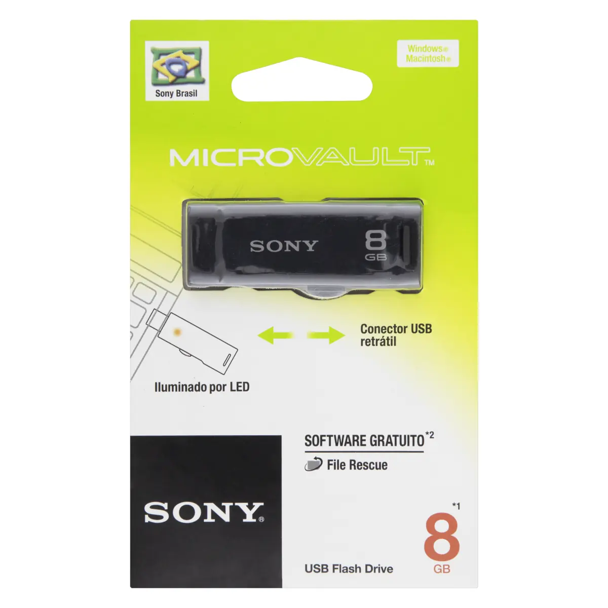 Pendrive Preto Microvault 8gb Sony