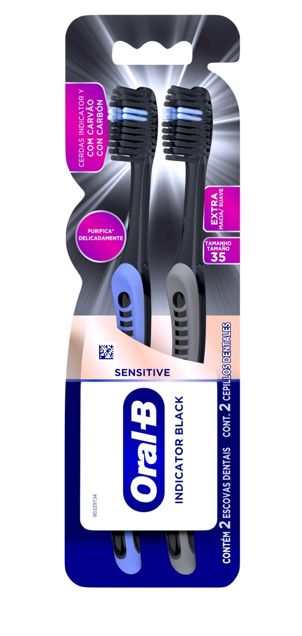 Escova Dental Extramacia Sensitive Oral B Pro Saúde Indicator Black 2 Unidades