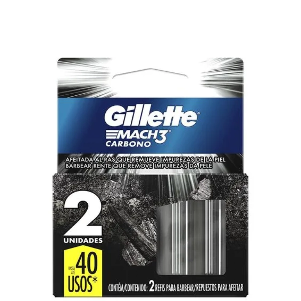 Carga De Aparelho Para Barbear Gillette Mach3 Carbono 2 Unidades