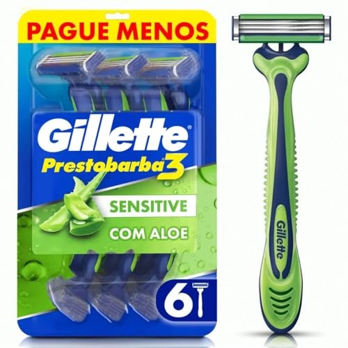 Aparelho Descartável Para Barbear Gillette Prestobarba3 Sensitive 6 Unidades Pague Menos