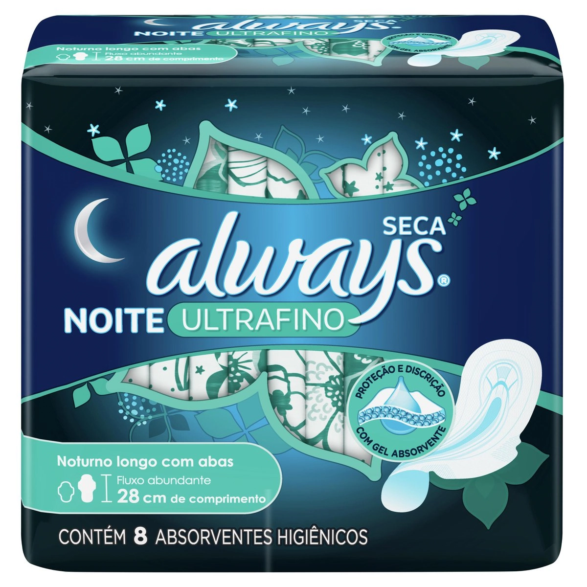 Absorvente Com Abas Ultrafino Seca Always Noturno Grande Pacote 8 Unidades