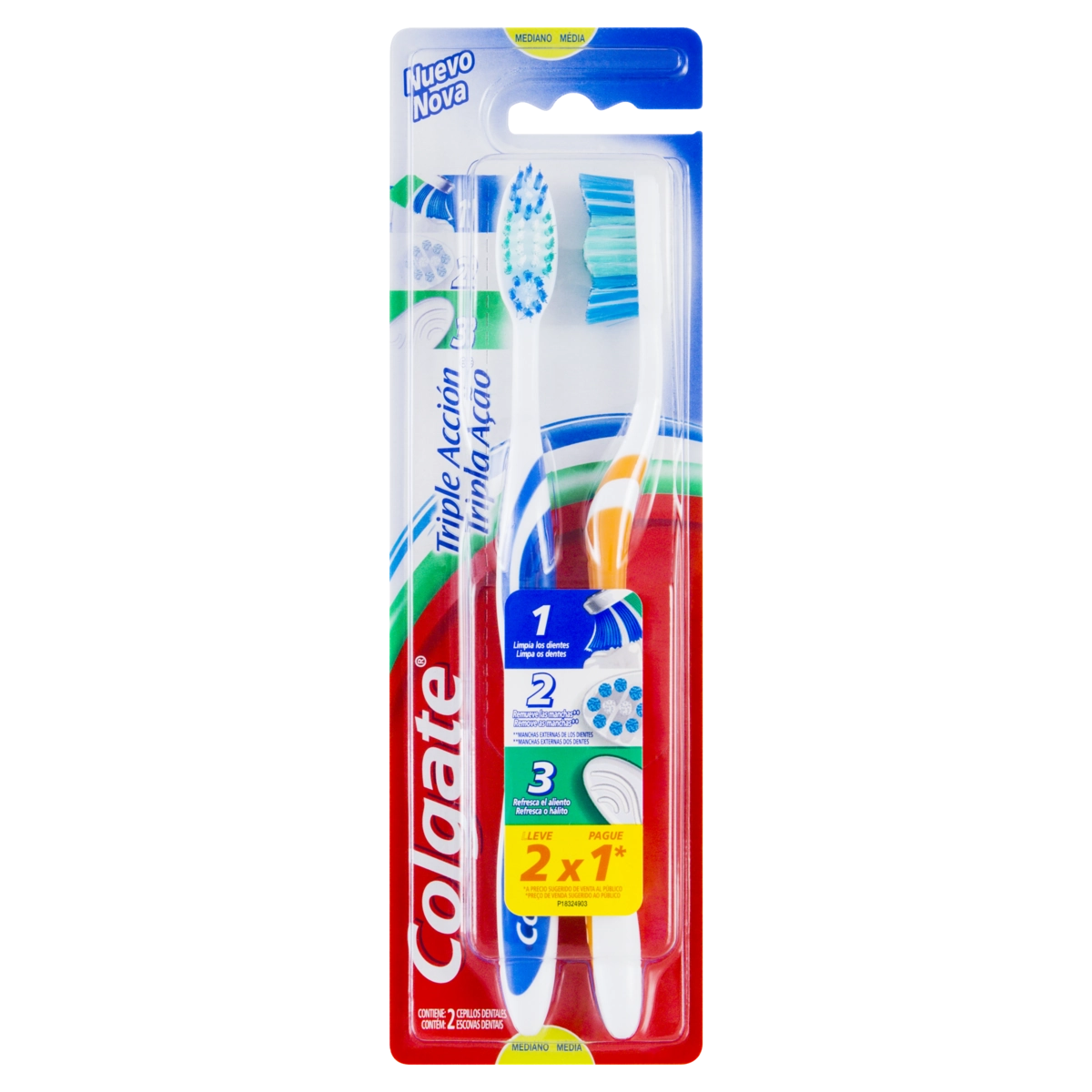 Escova Dental Média Colgate Tripla Ação Cabeça Normal 2 Unidades