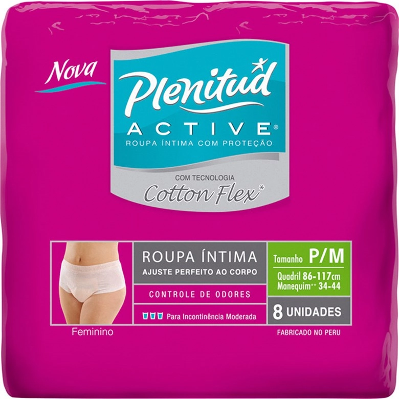 Roupa íntima Descartável Plenitud Active Fit Feminina Pequena/média Com 08 Unidades