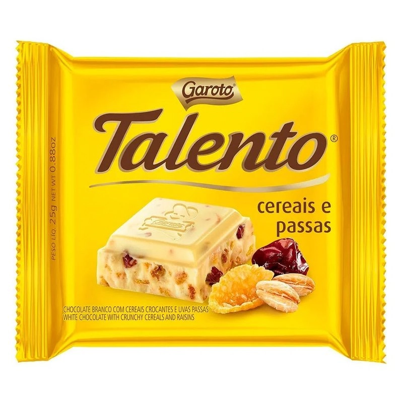 Chocolate Talento Mini Branco Com Cereais E Passas 15unidade X