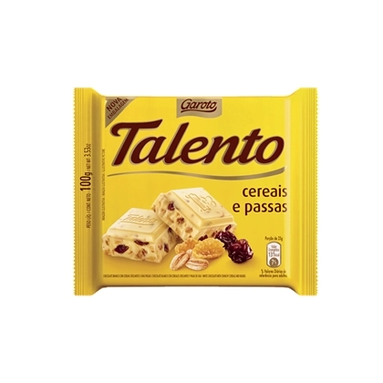 Chocolate Talento Branco Com Cereais E Passas 12unidade X