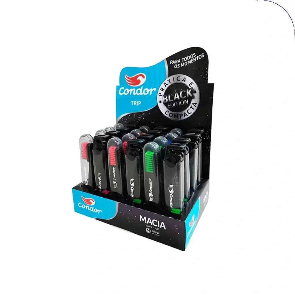 Escova Dental Macia Condor Trip Cabeça M Leve 24 Pague 20 Unidades Black Edition