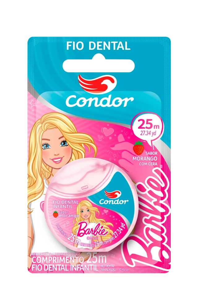 Fio Dental Infantil Com Cera Morango Barbie Condor 25m