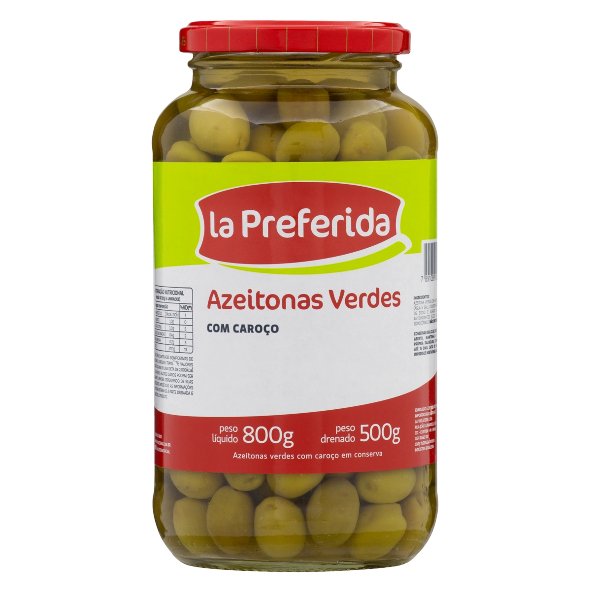 Azeitona Verde Em Conserva Inteira Com Caroço La Preferida Vidro 500g