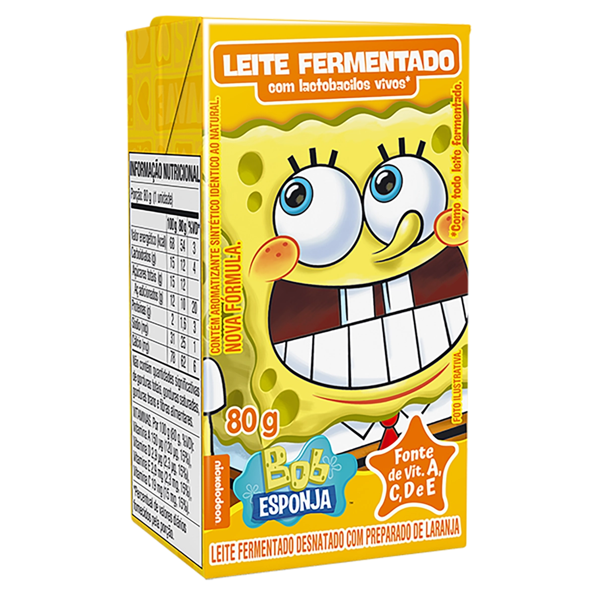 Leite Fermentado Desnatado Laranja Bob Esponja Batavo Caixa 80g