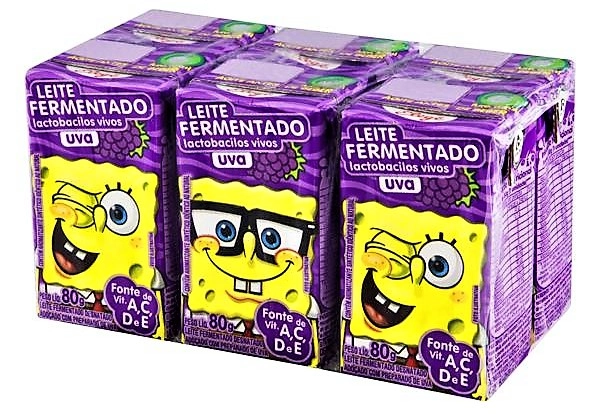 Pack Leite Fermentado Desnatado Uva Bob Esponja Batavo Caixa 6 Unidades 80g Cada