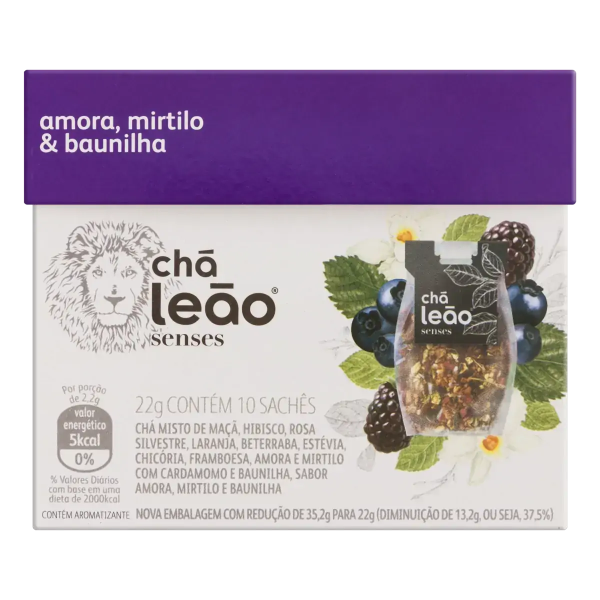 Chá Amora, Mirtilo Baunilha Chá Leão Senses Caixa 22g 10 Unidades