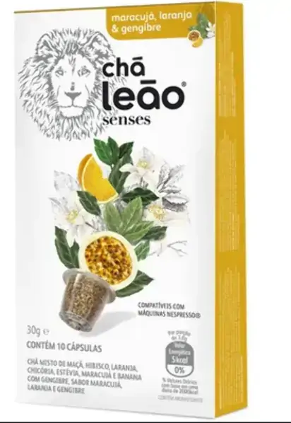 Chá Maracujá, Laranja Gengibre Chá Leão Senses Caixa 22g 10 Unidades