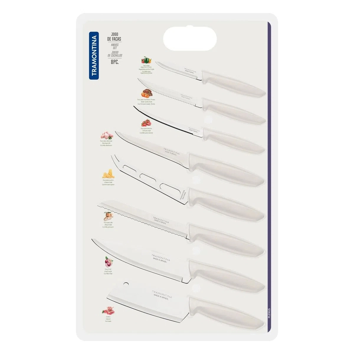 Jogo Com 8 Facas Inox Plenus Branco