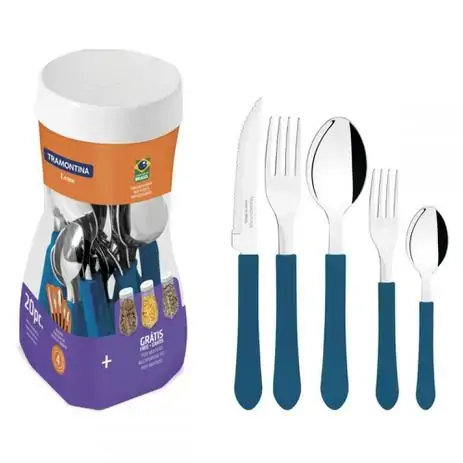 Conj.facas Tramontina Inox 20 Pcs Leme Azul