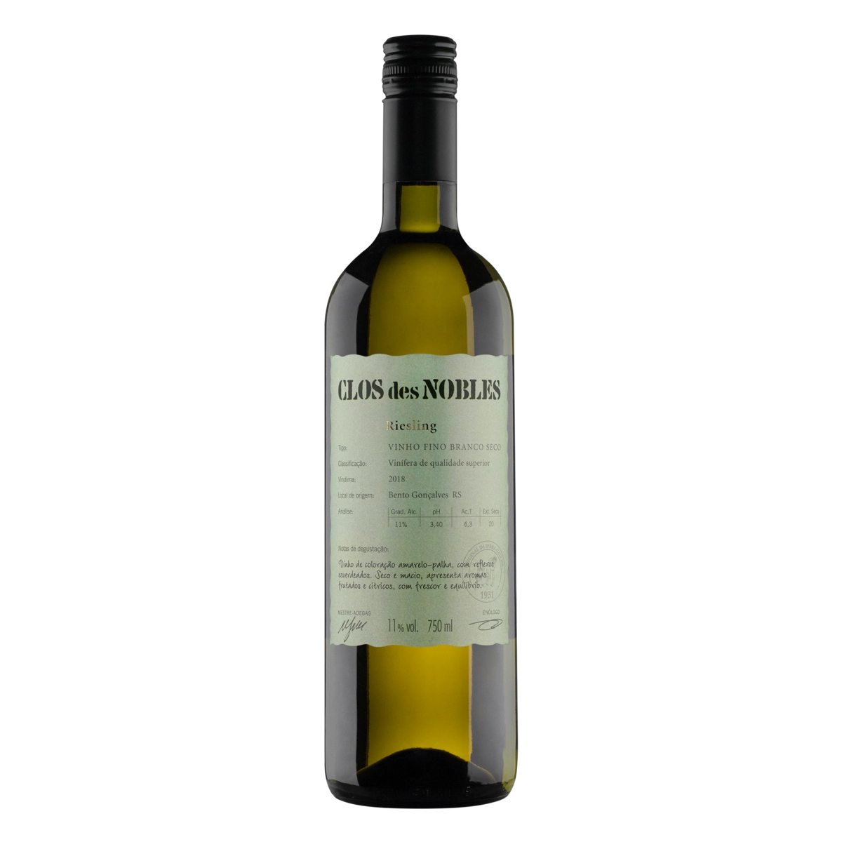 Vinho Brasileiro Branco Seco Clos Des Nobles Riesling Serra Gaúcha Garrafa 750ml