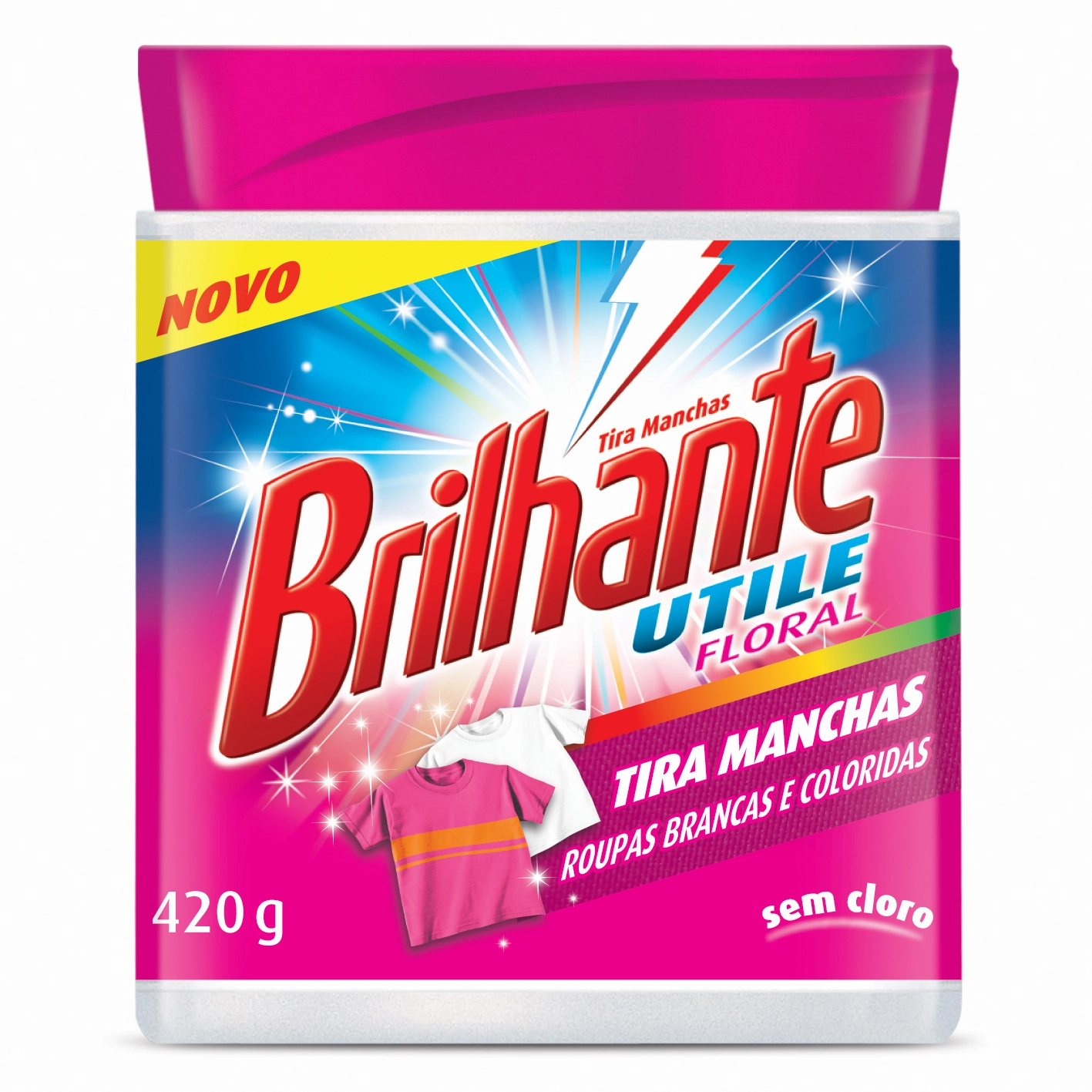 Tira Manchas Em Pó Brilhante Utile Floral Roupas Brancas E Coloridas 420g