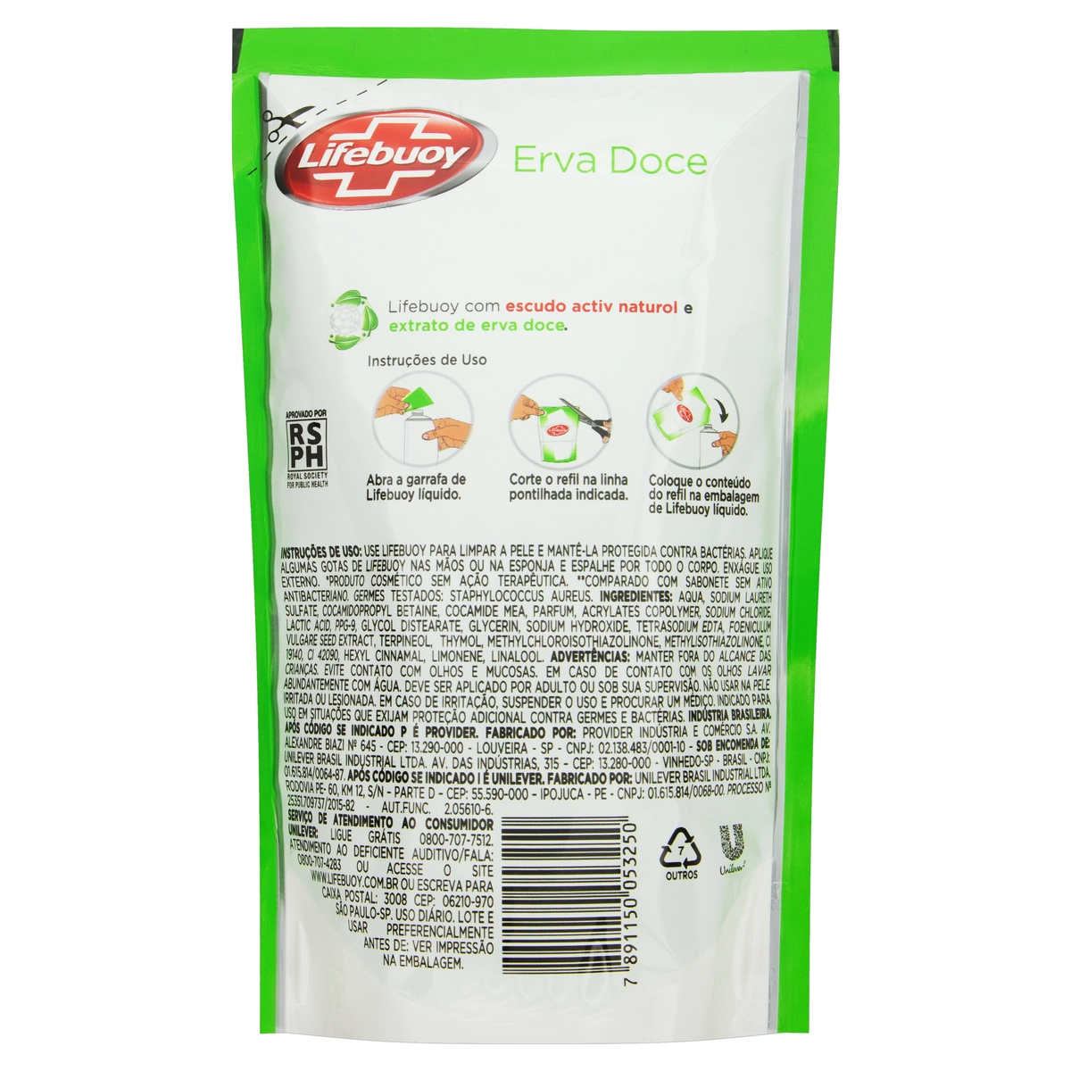 Sabonete Líquido Antibacteriano Erva Doce Lifebuoy Sachê 200ml Refil Econômico