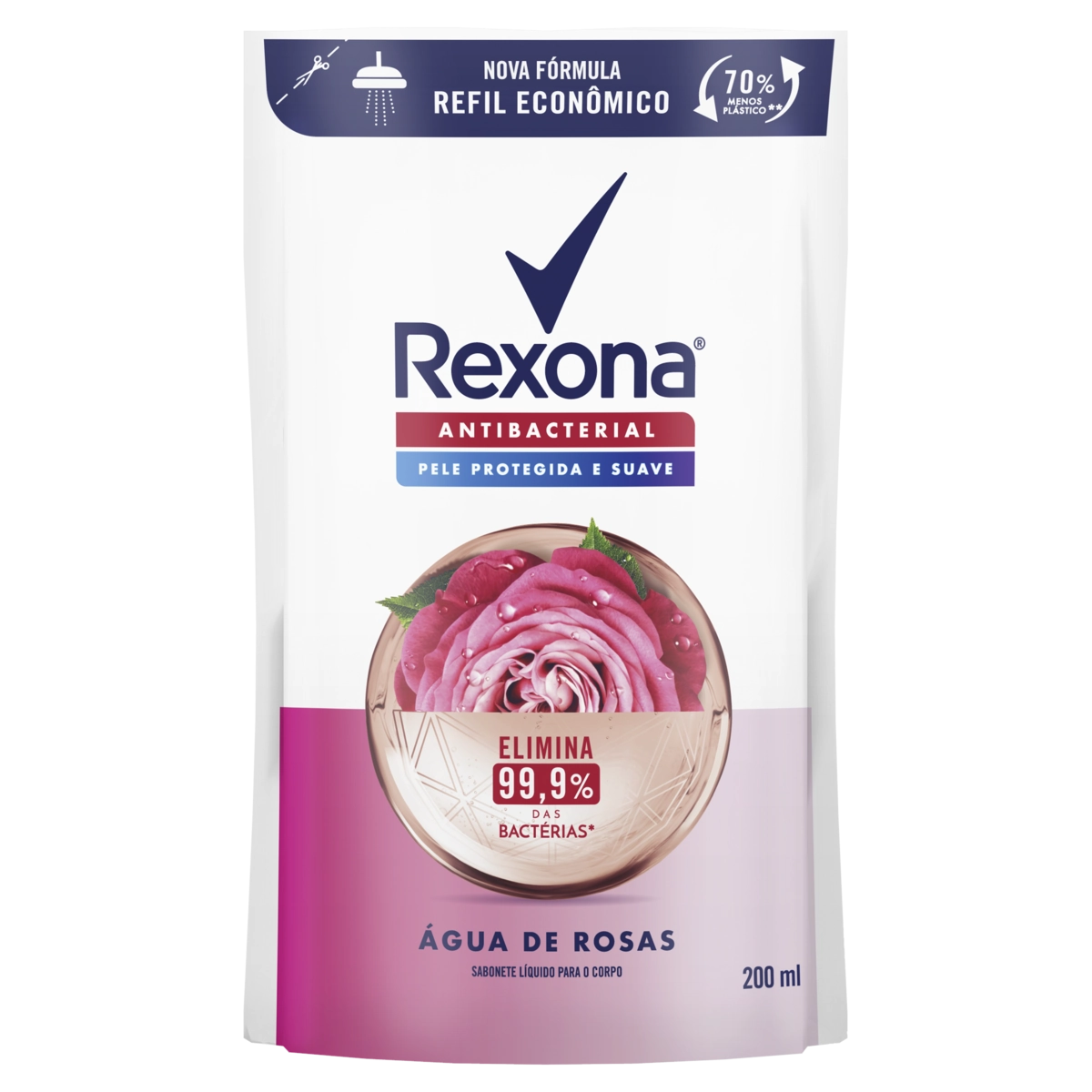 Sabonete Líquido Antibacterial água De Rosas Rexona Sachê 200ml Refil Econômico