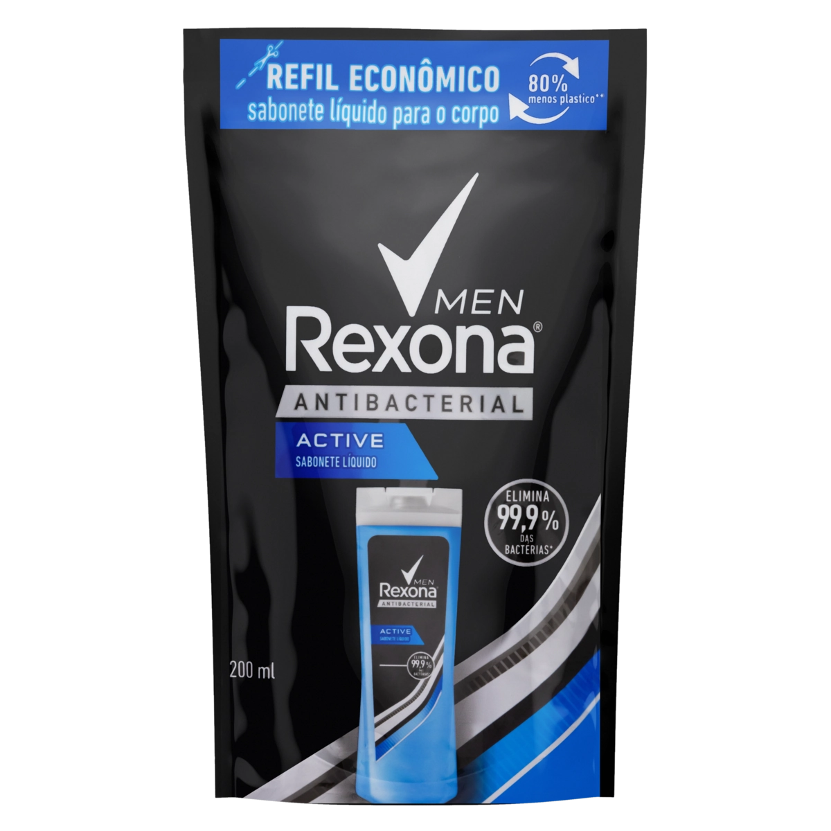Sabonete Líquido Antibacterial Active Rexona Men Sachê 200ml Refil Econômico
