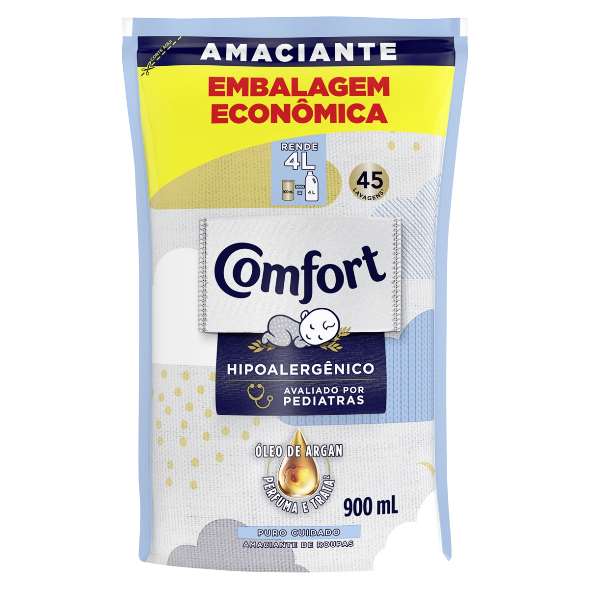 Amaciante De Roupa Concentrado Puro Cuidado Comfort Sachê 900ml Refil Embalagem Econômica