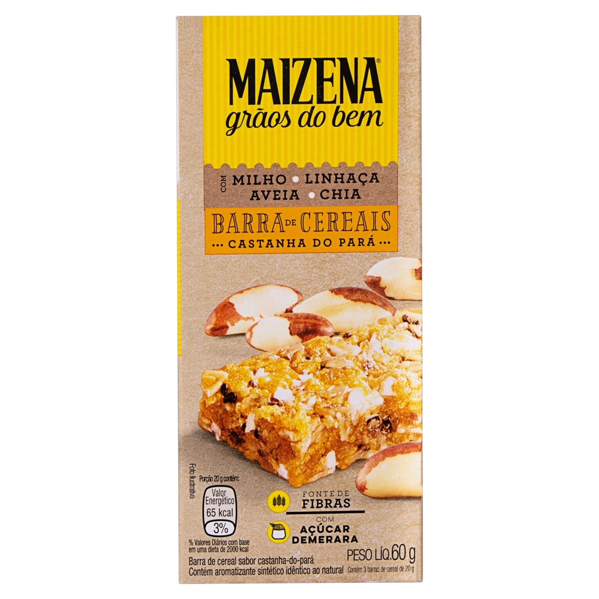 Pack Barra De Cereal Castanha Do Pará Maizena Grãos Do Bem Caixa 60g 3 Unidades