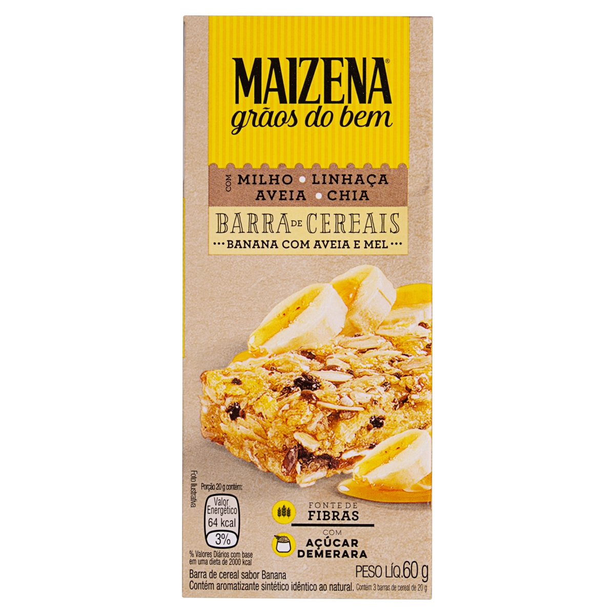 Pack Barra De Cereal Banana Com Aveia E Mel Maizena Grãos Do Bem Caixa 60g 3 Unidades